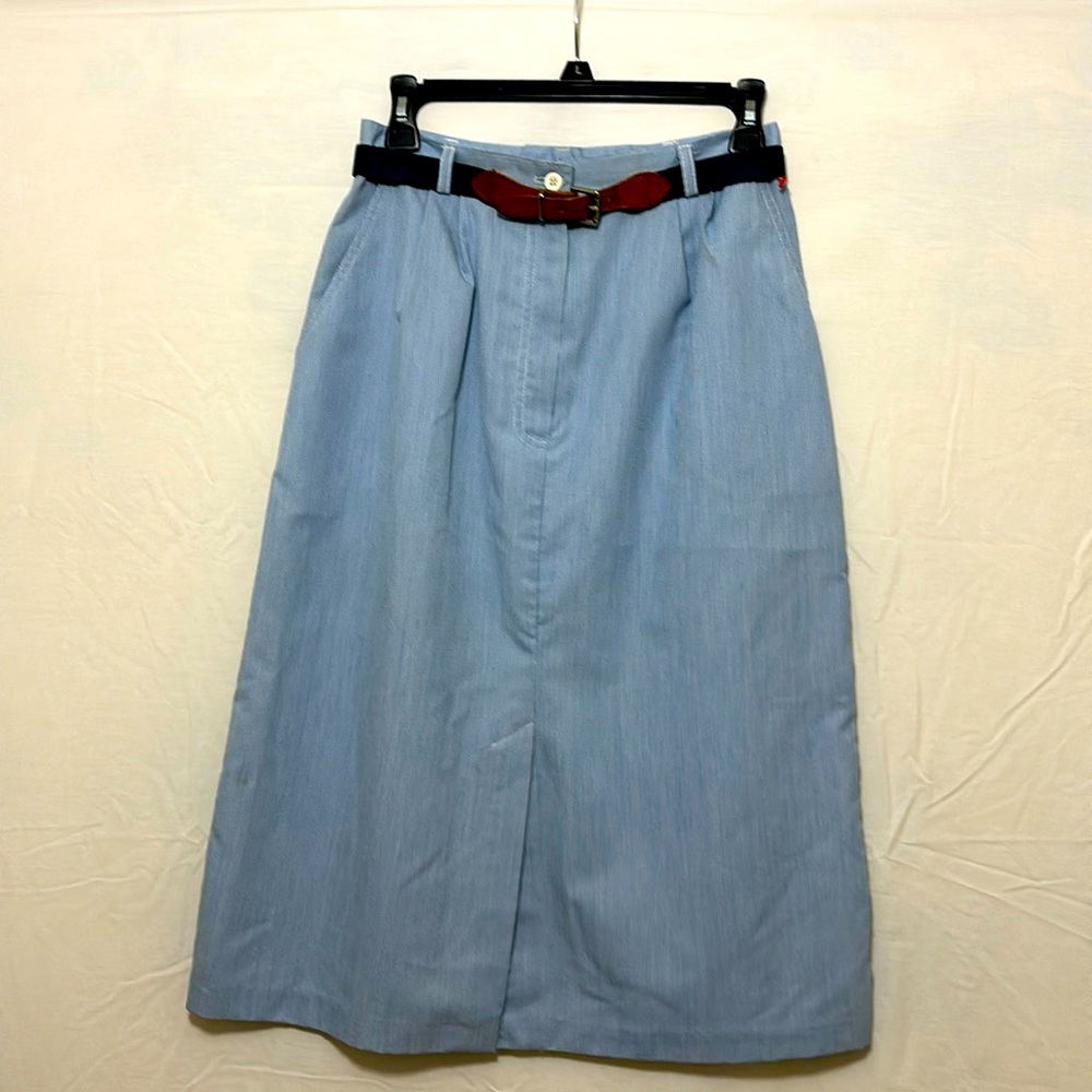 Vintage Blue Pinstriped Midi Skirt